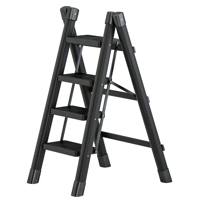 4 - Step Black Foldable Stepper Ladder - | - Elegant Households KE
