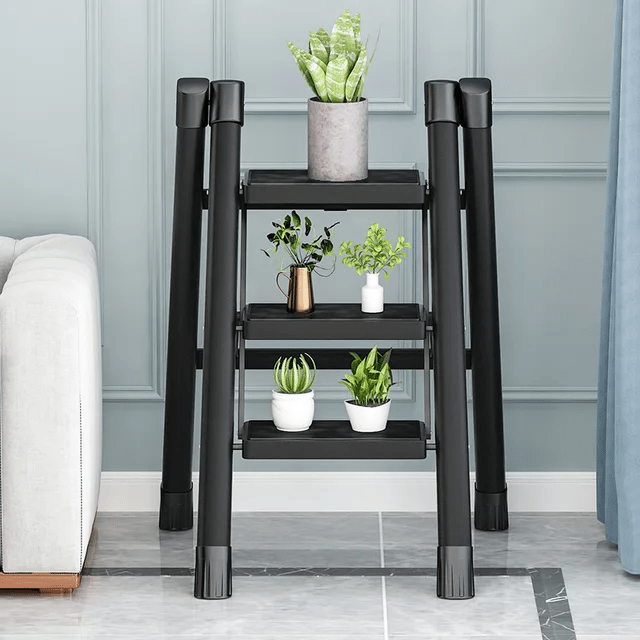 4 - Step Black Foldable Stepper Ladder - | - Elegant Households KE