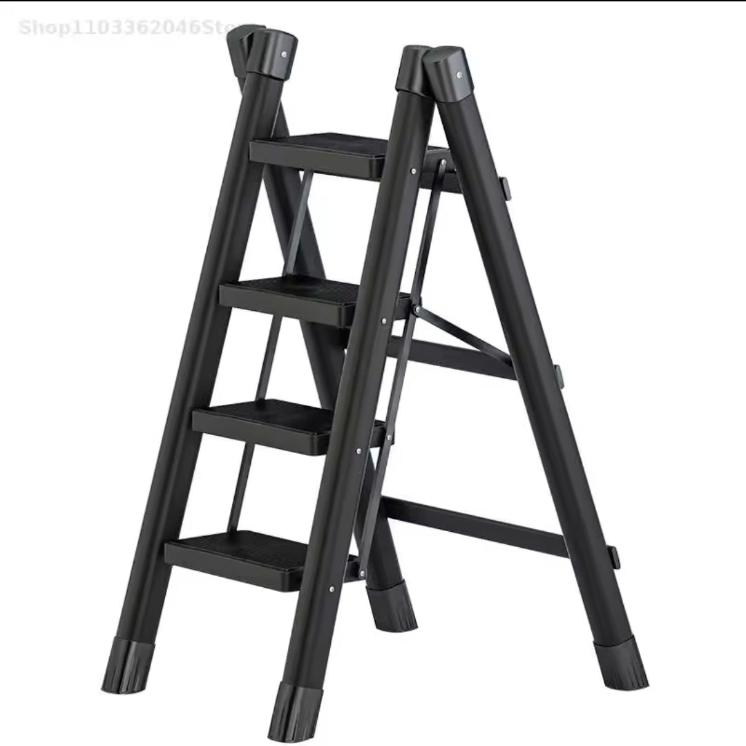 4 - Step Black Foldable Stepper Ladder - | - Elegant Households KE