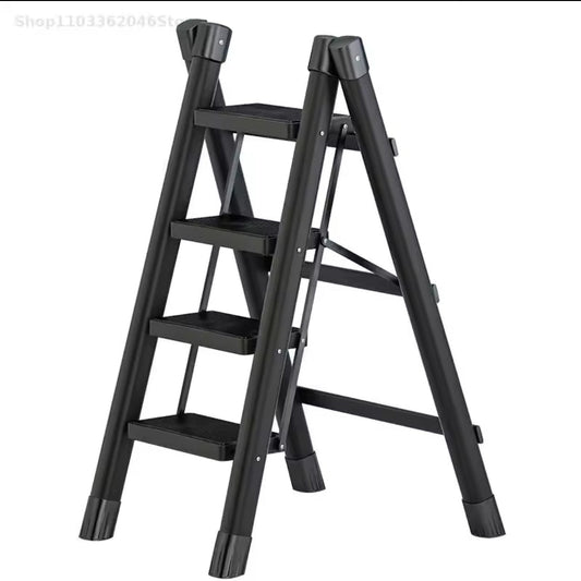 4 - Step Black Foldable Stepper Ladder - | - Elegant Households KE