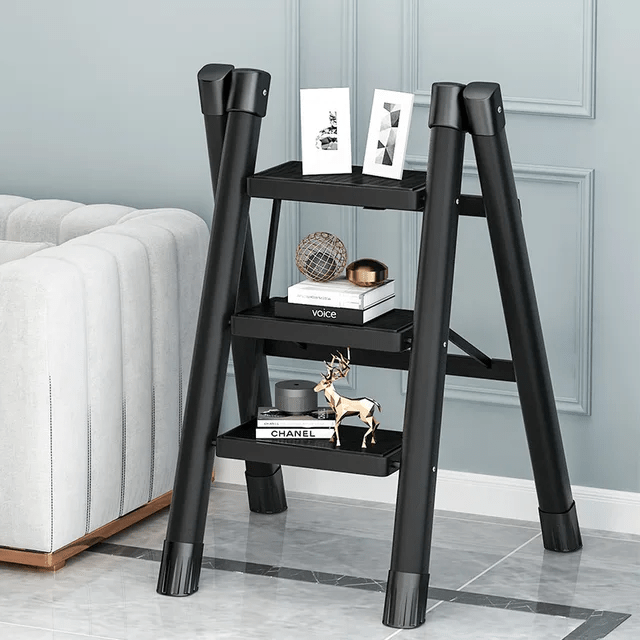 4 - Step Black Foldable Stepper Ladder - | - Elegant Households KE