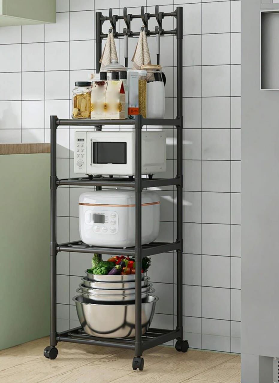 4 tier multipurpose rack with hooks | - Elegant Households KE