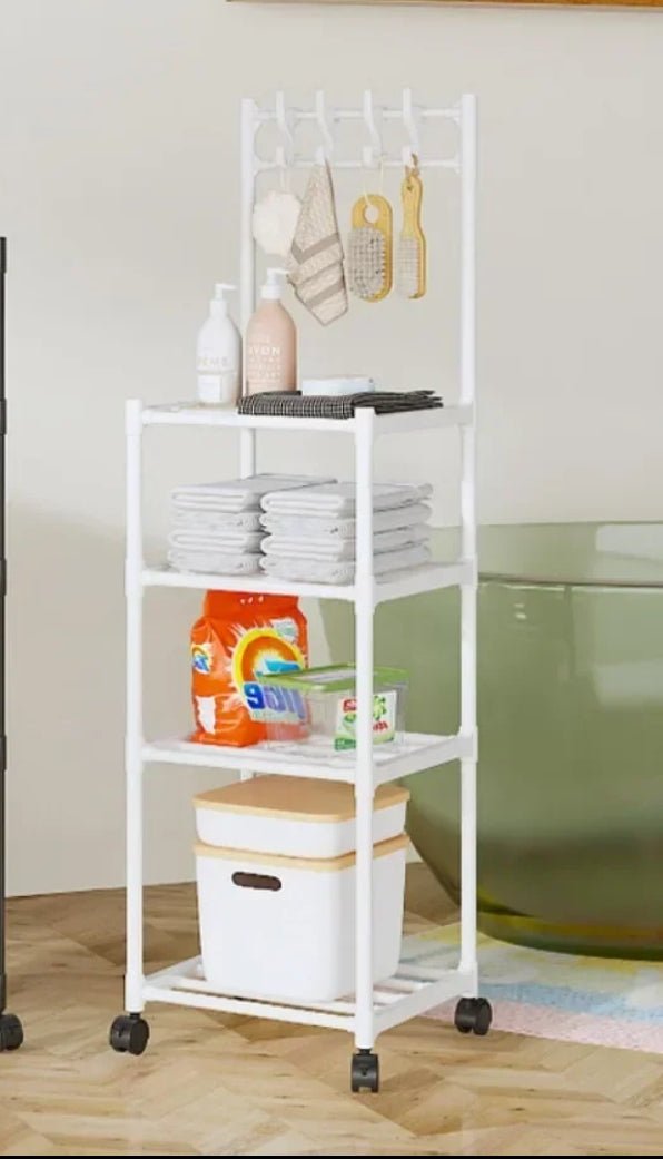 4 tier multipurpose rack with hooks | - Elegant Households KE