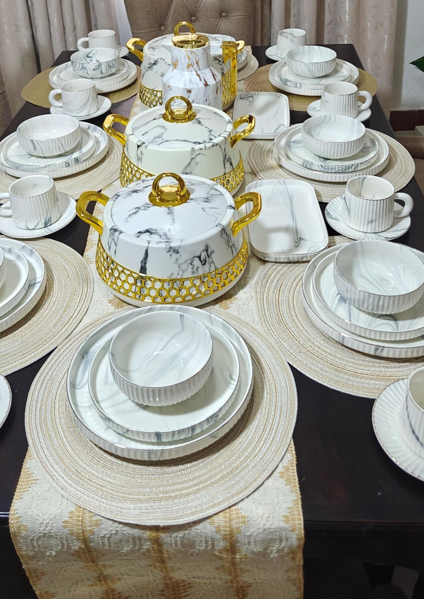 45 - Piece European Porcelain Dinner Set with Plates Bowls Mugs | - Elegant Households KE