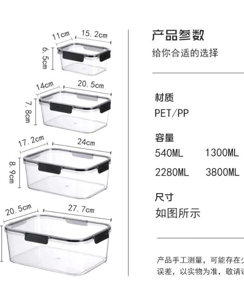 4pc Transparent Sealed Refrigerator Food Container | - Elegant Households KE