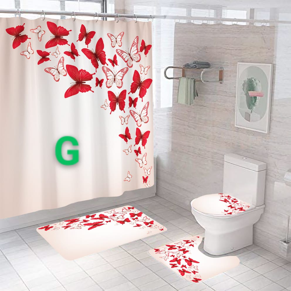 4Pcs Bathroom shower curtains set | - Elegant Households KE