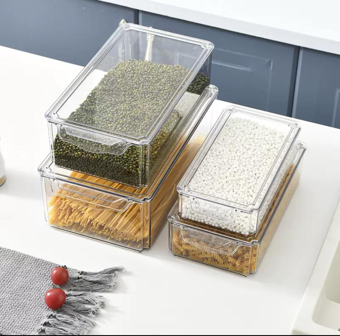 4pcs Big capacity BPA - Free Stackable acrylic Fridge Organizer Bins with Lids | - Elegant Households KE