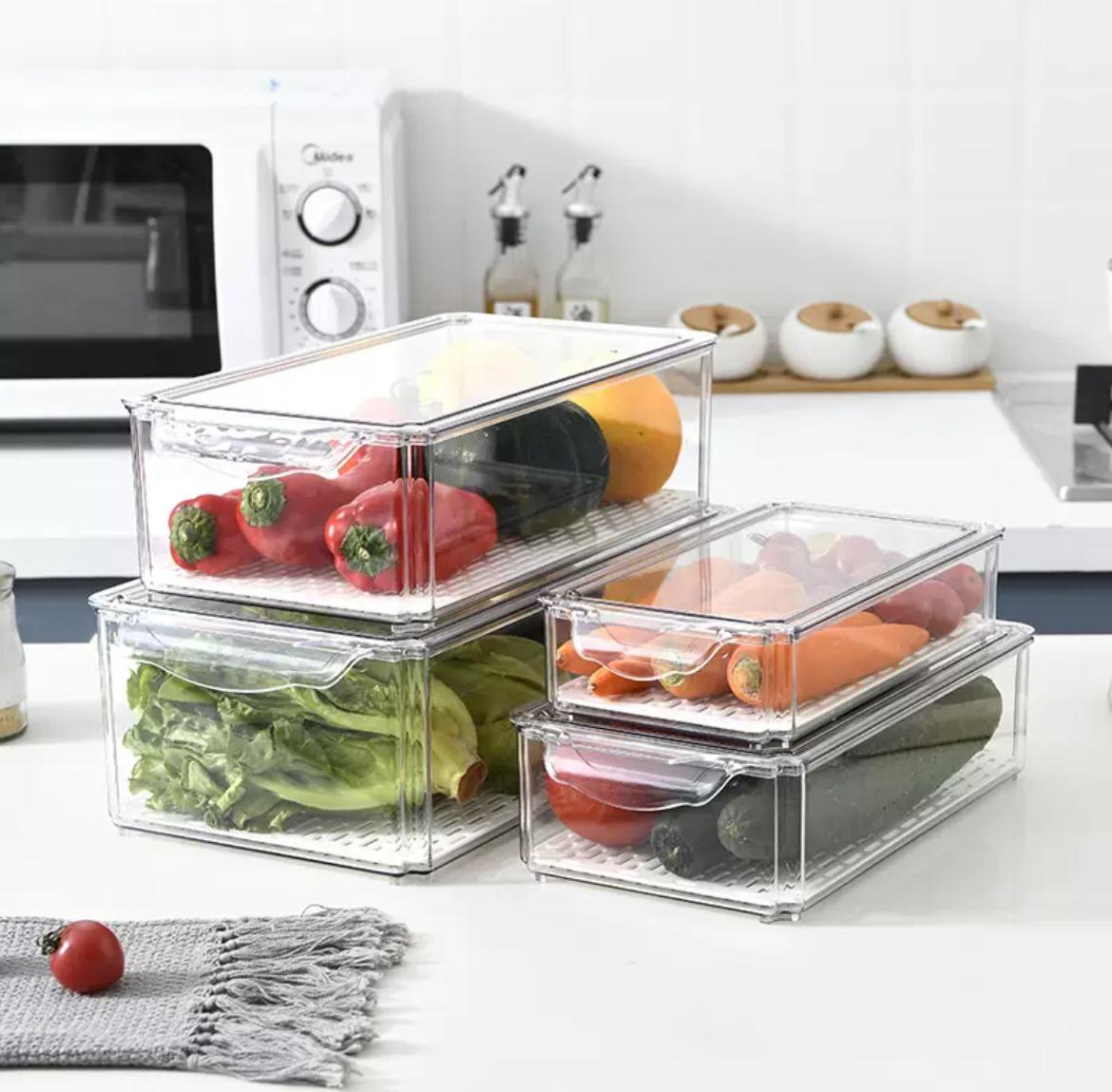 4pcs Big capacity BPA - Free Stackable acrylic Fridge Organizer Bins with Lids | - Elegant Households KE