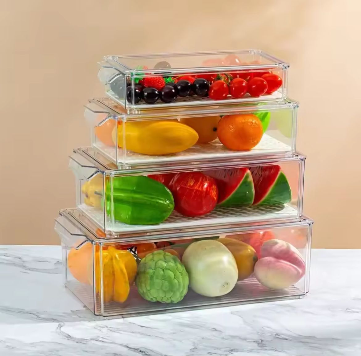 4pcs Big capacity BPA - Free Stackable acrylic Fridge Organizer Bins with Lids | - Elegant Households KE