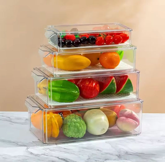 4pcs Big capacity BPA - Free Stackable acrylic Fridge Organizer Bins with Lids | - Elegant Households KE