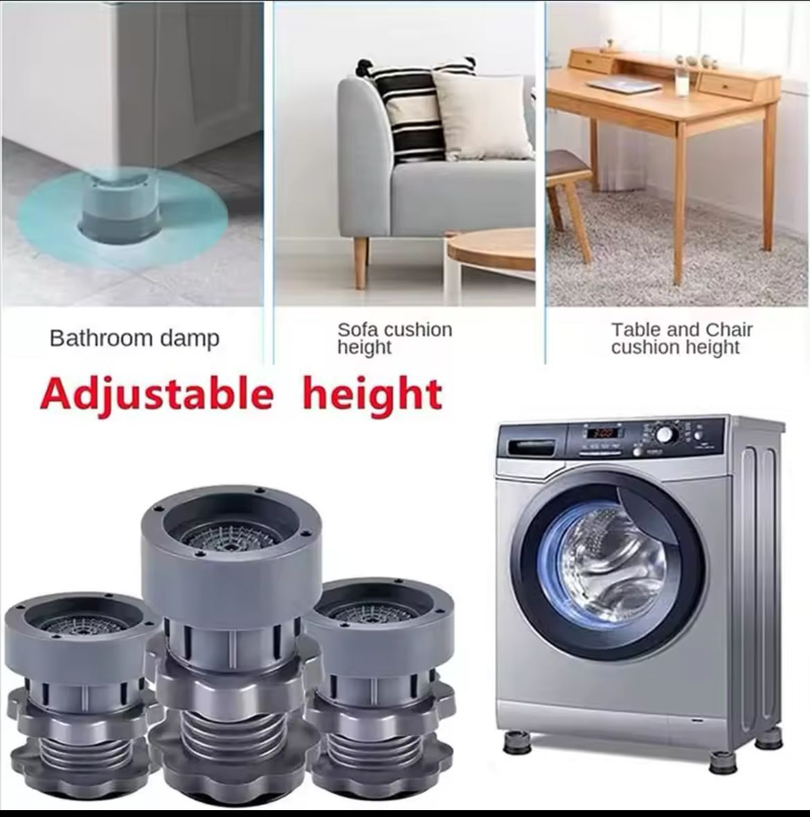 4pcs Heavy duty Adjustable Height Washing Machine Anti Vibration pads | - Elegant Households KE