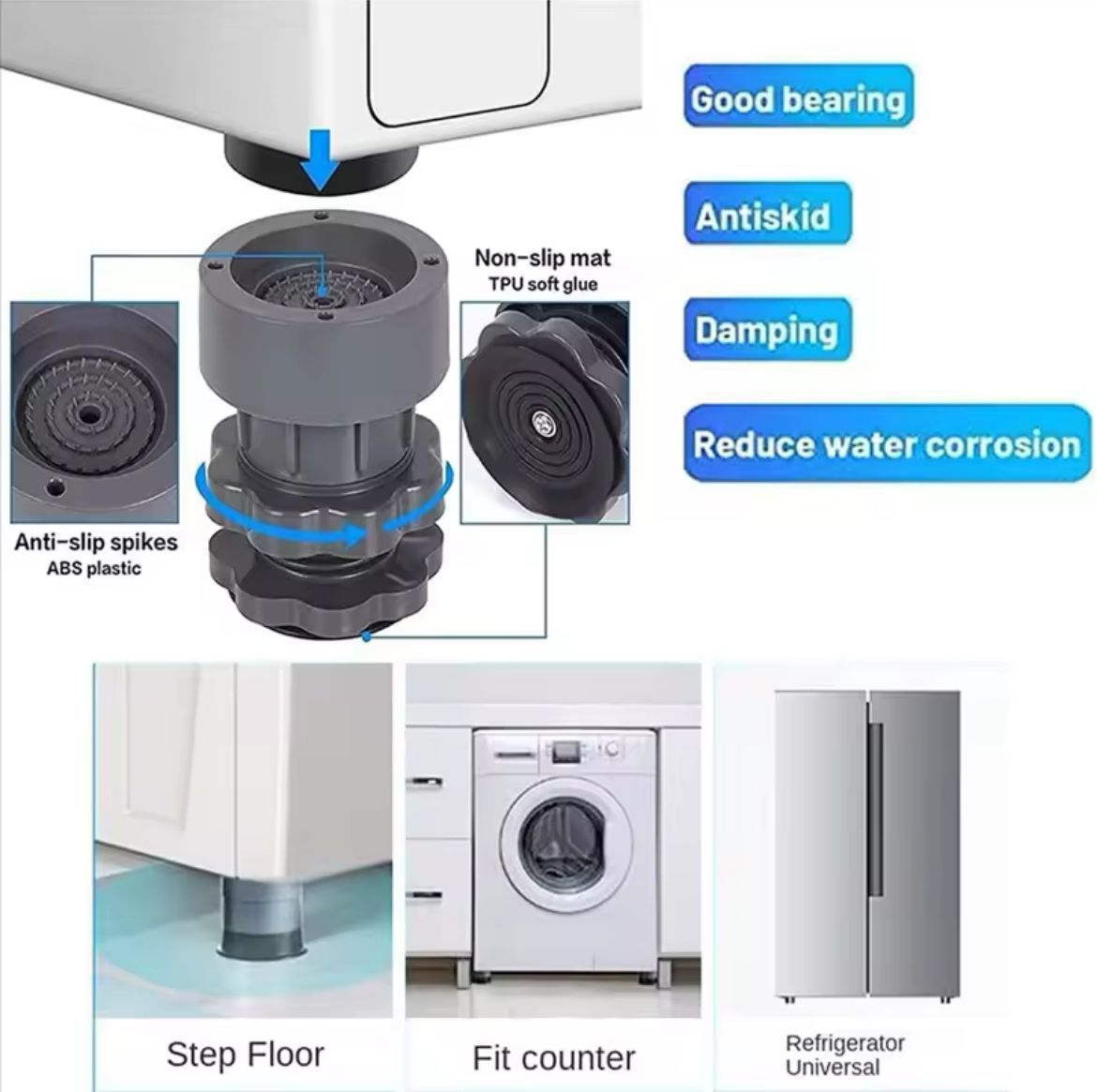 4pcs Heavy duty Adjustable Height Washing Machine Anti Vibration pads | - Elegant Households KE