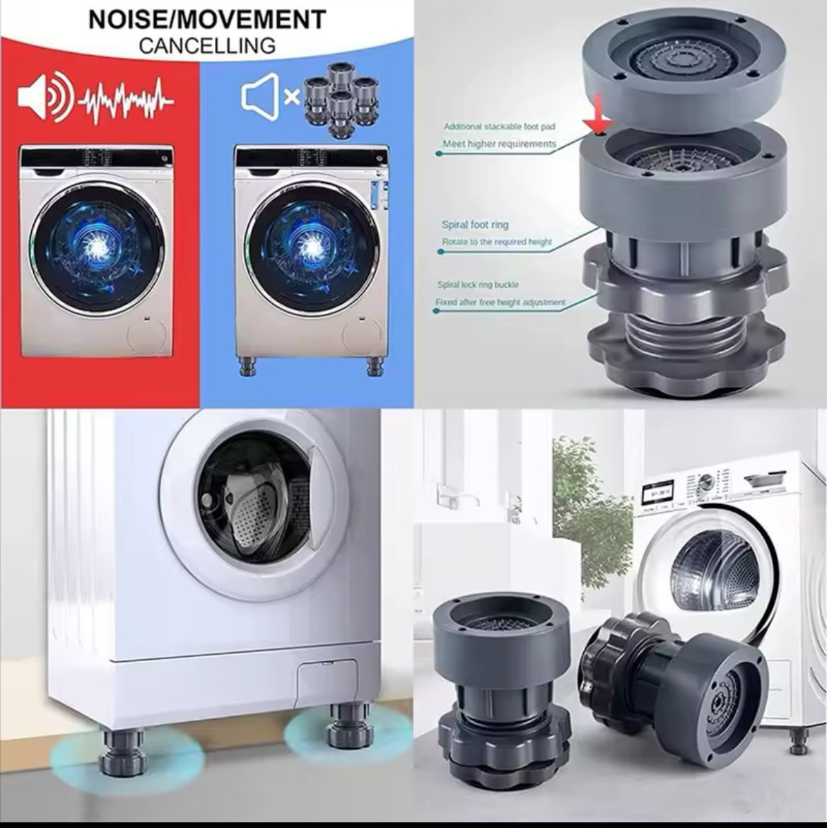 4pcs Heavy duty Adjustable Height Washing Machine Anti Vibration pads | - Elegant Households KE