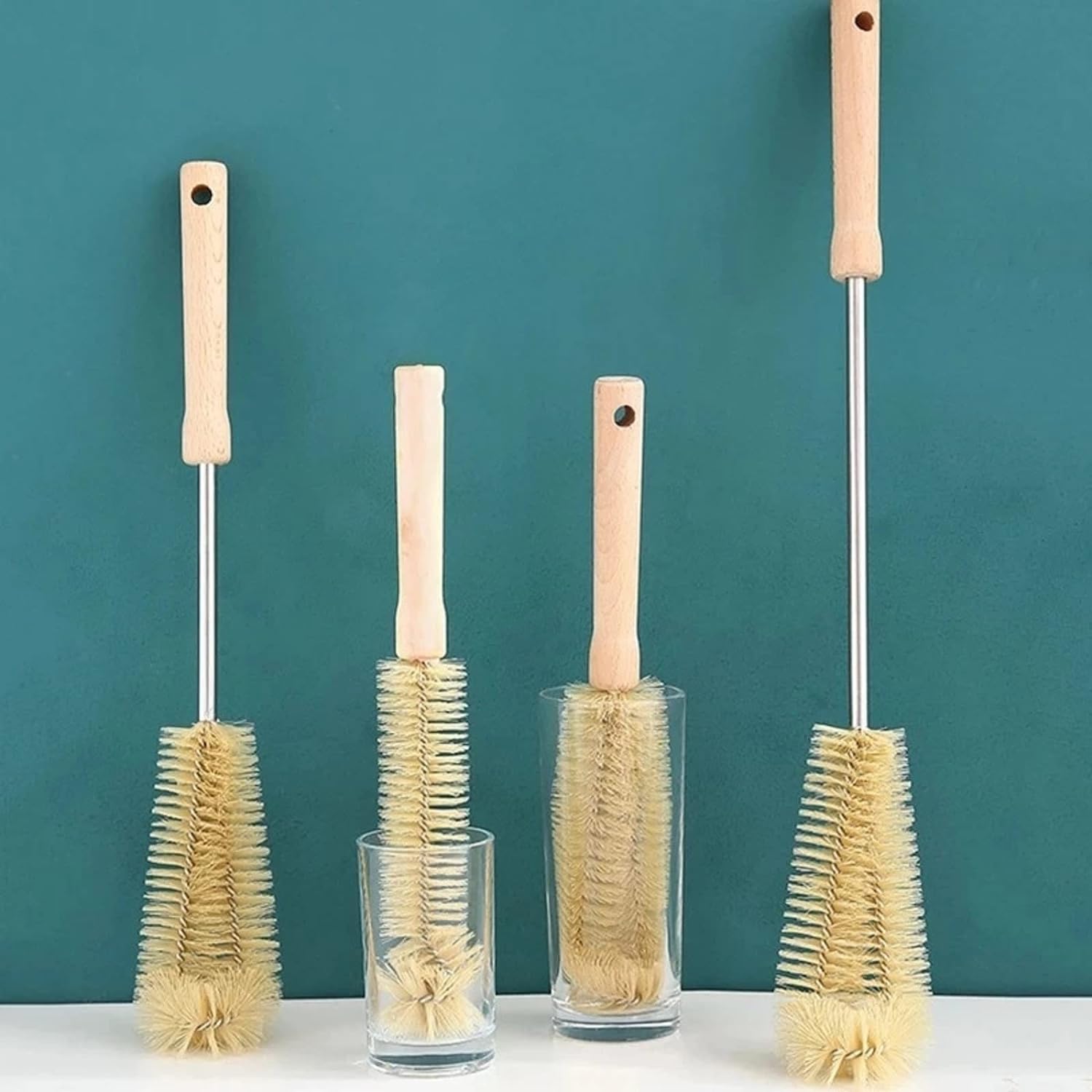 4pcs Long Wooden handle bottle cleaning brushes | - Elegant Households KE