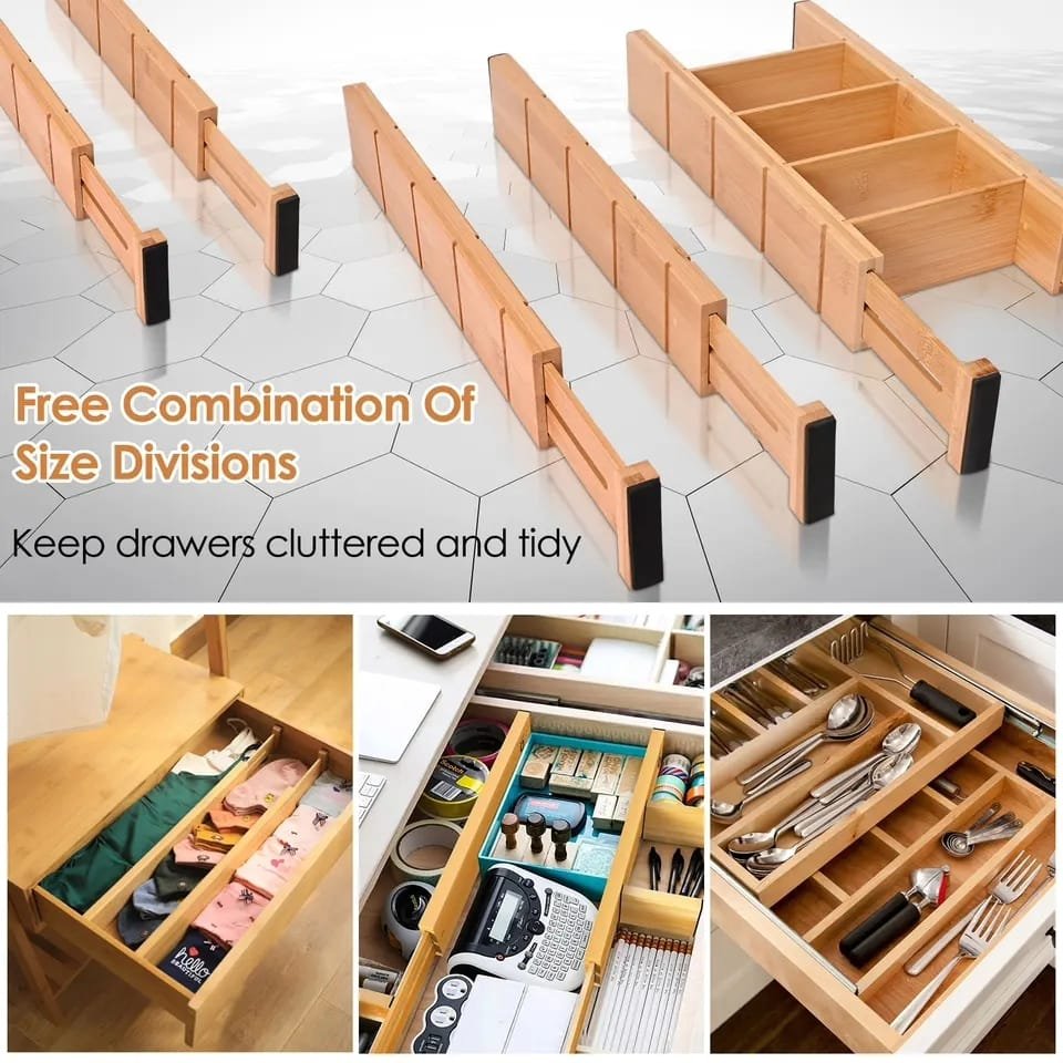 4pcs set Bamboo Drawer Divider with inserts | - Elegant Households KE