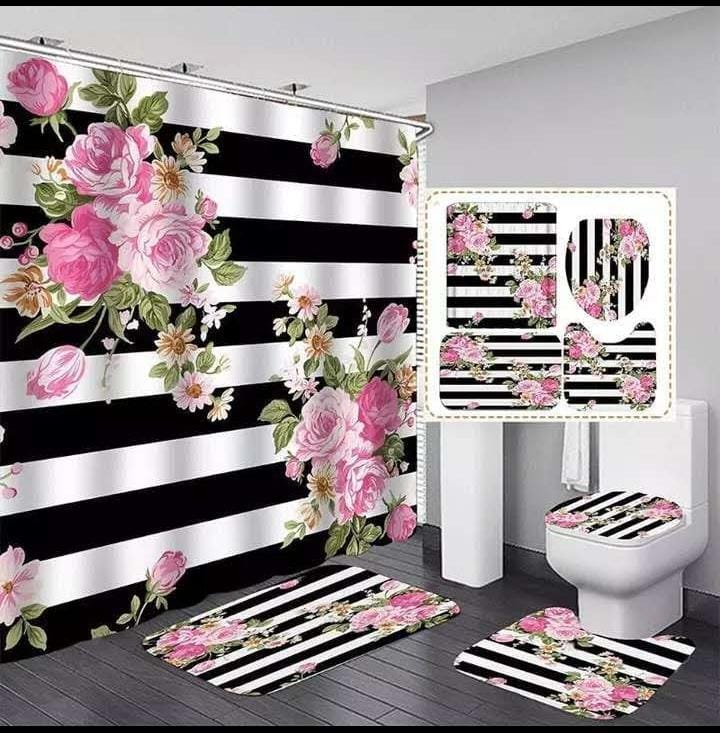 4pcs set bathroom shower curtain set | - Elegant Households KE