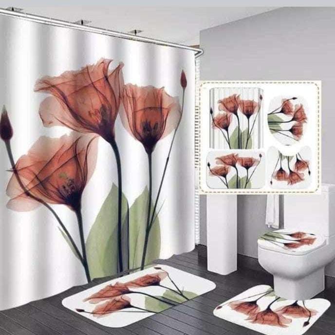 4pcs set bathroom shower curtain set | - Elegant Households KE
