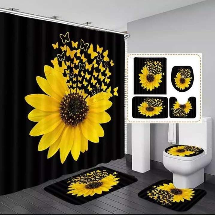 4pcs set bathroom shower curtain set | - Elegant Households KE