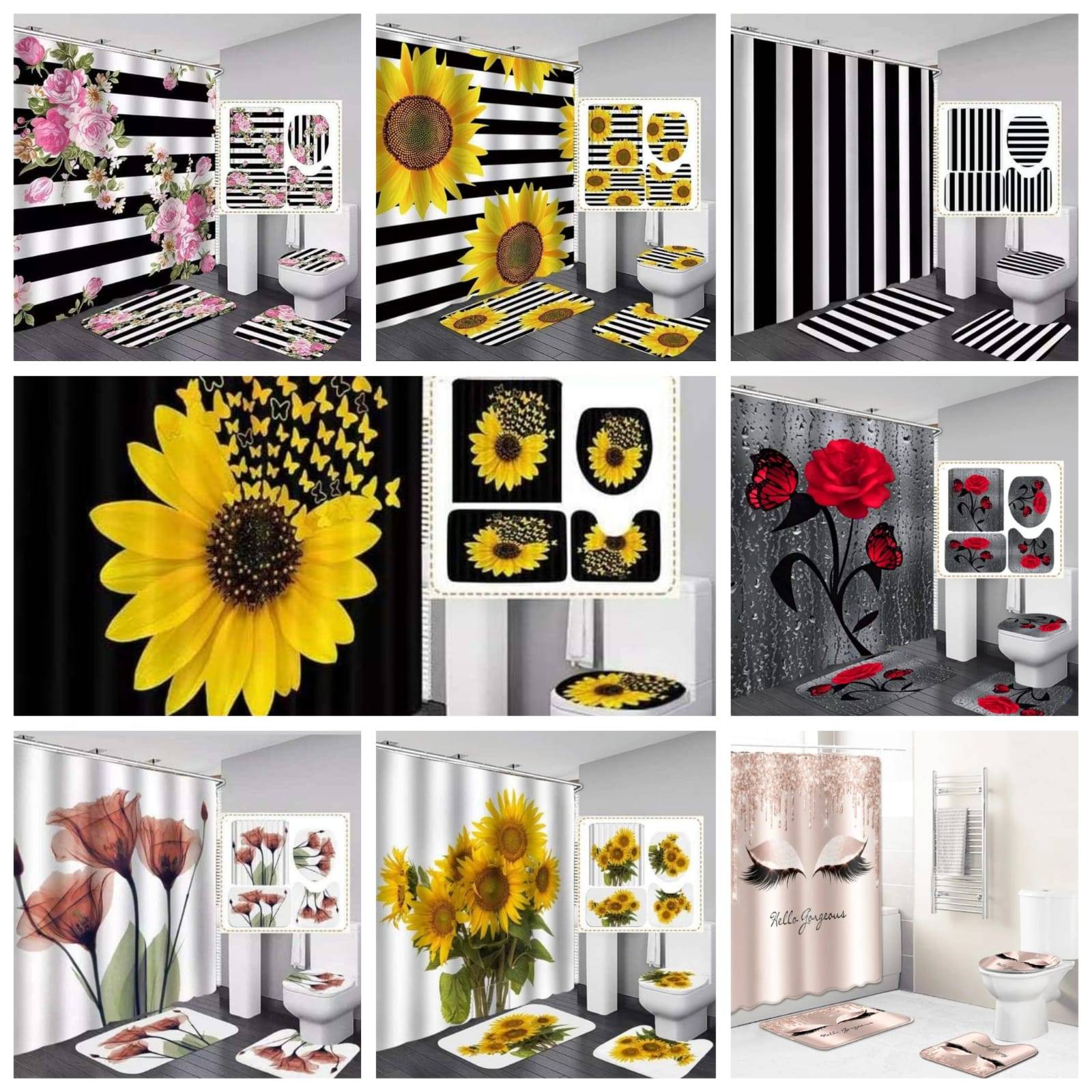 4pcs set bathroom shower curtain set | - Elegant Households KE