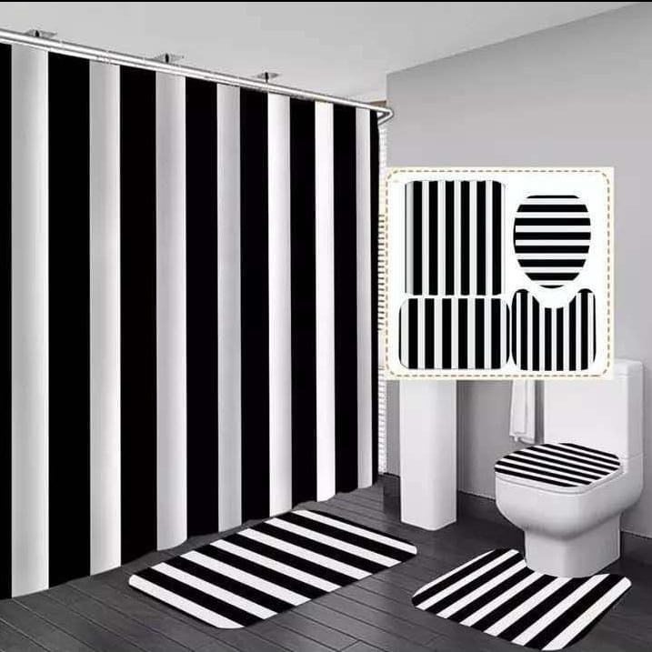 4pcs set bathroom shower curtain set | - Elegant Households KE