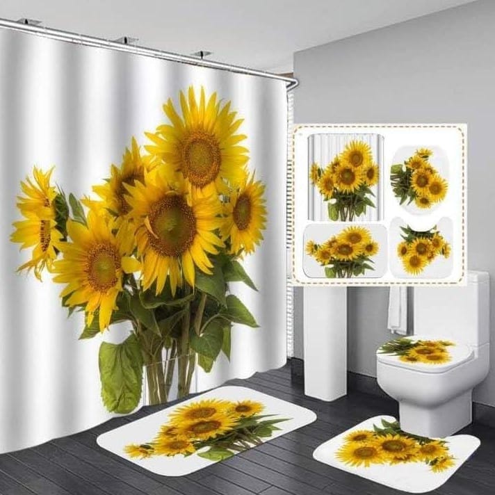 4pcs set bathroom shower curtain set | - Elegant Households KE