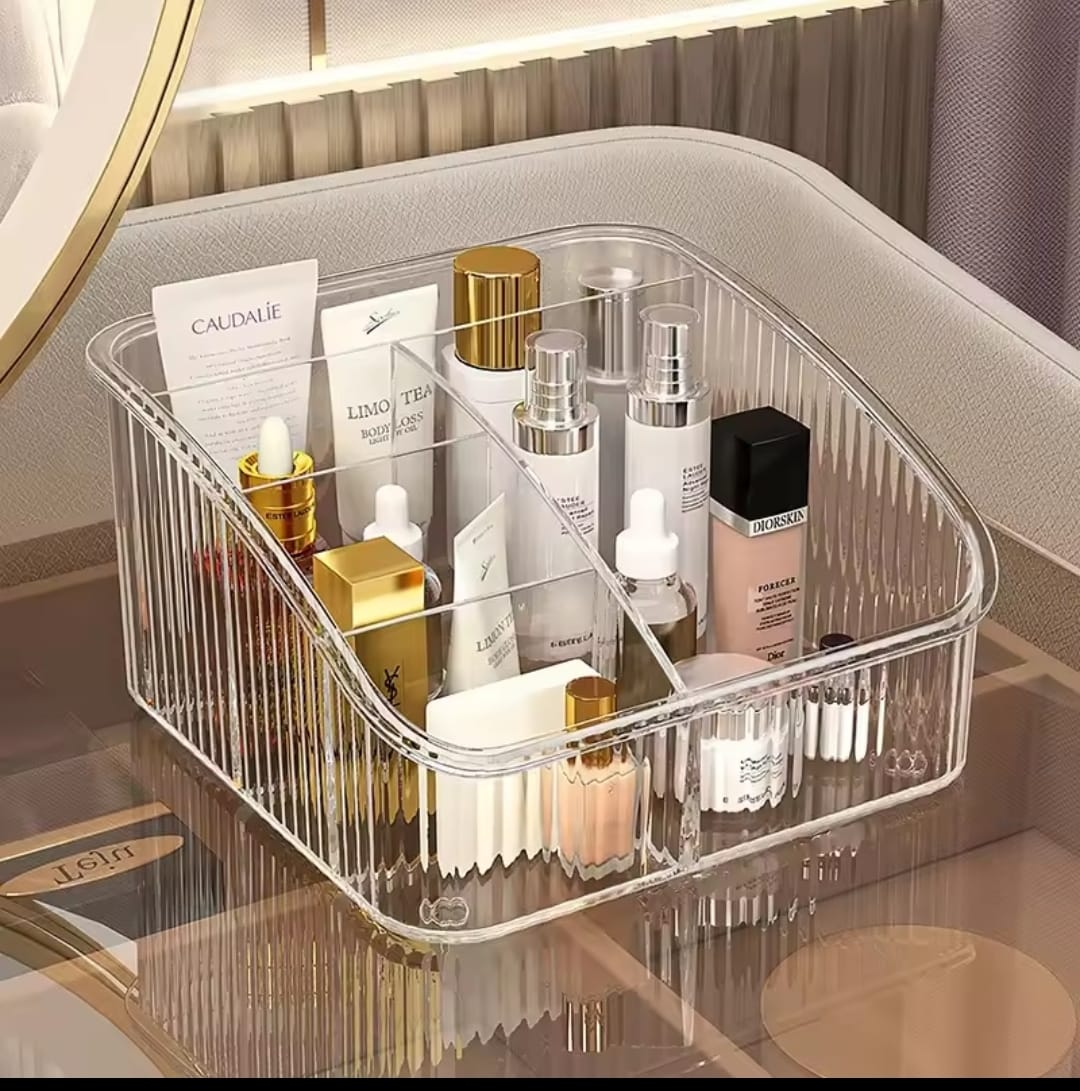 5 - Grid Acrylic Cosmetic Organizer – Clear & Grey Storage Box | - Elegant Households KE