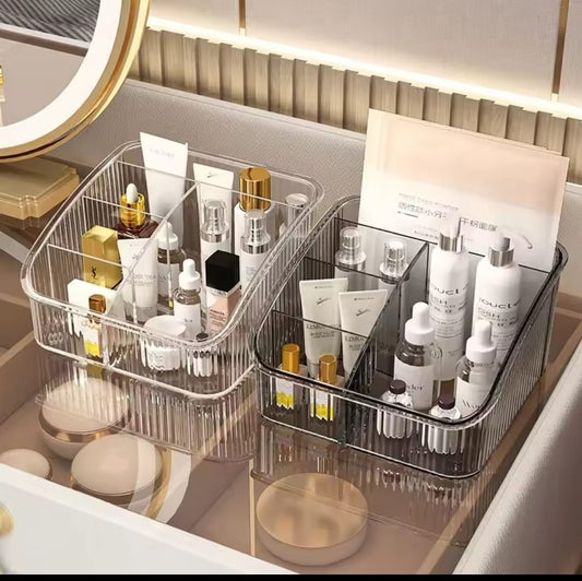 5 - Grid Acrylic Cosmetic Organizer – Clear & Grey Storage Box | - Elegant Households KE