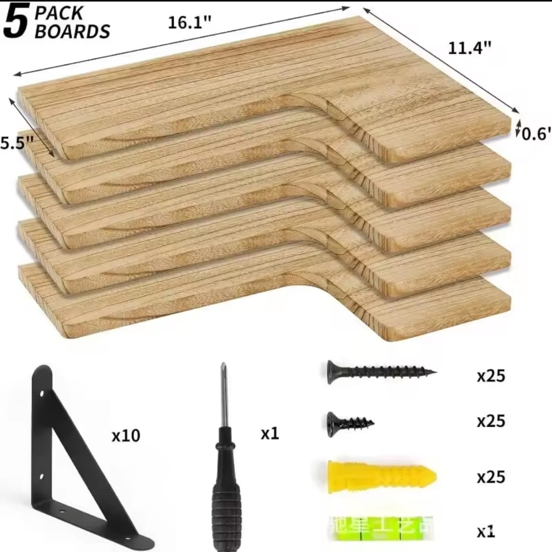 5 in 1 Rustic Wood Floating Shelves | - Elegant Households KE