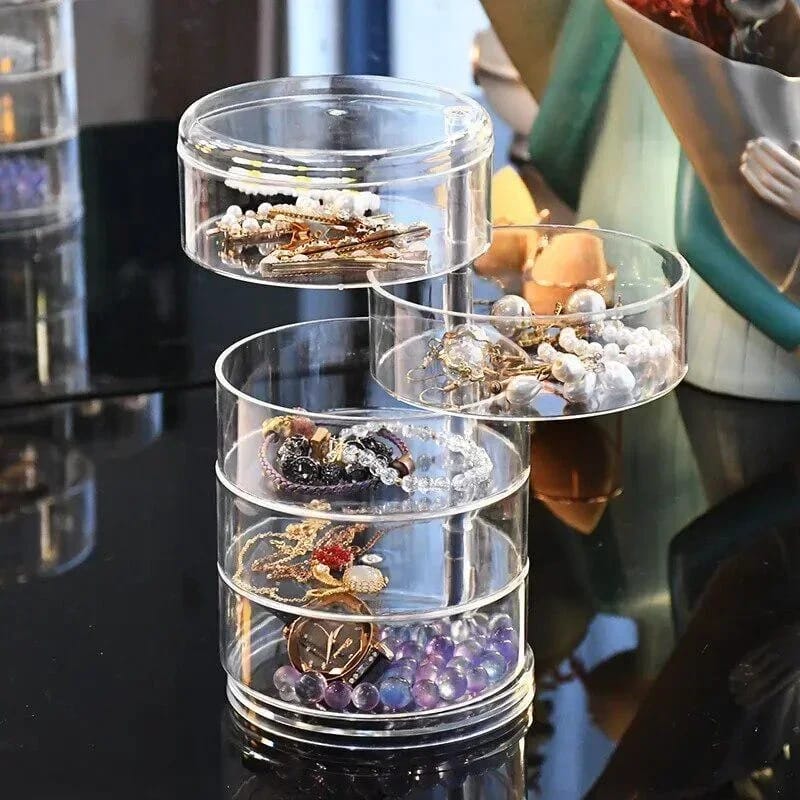 5 Layer Multifunction Rotatable Jewelry Storage Box Cylinder | - Elegant Households KE