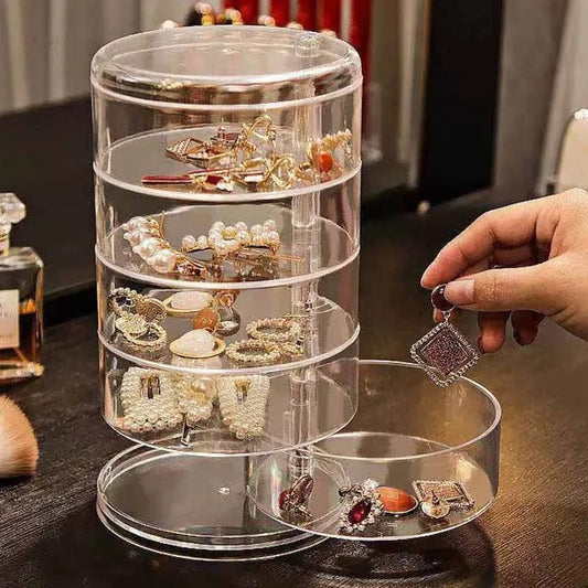 5 Layer Multifunction Rotatable Jewelry Storage Box Cylinder | - Elegant Households KE