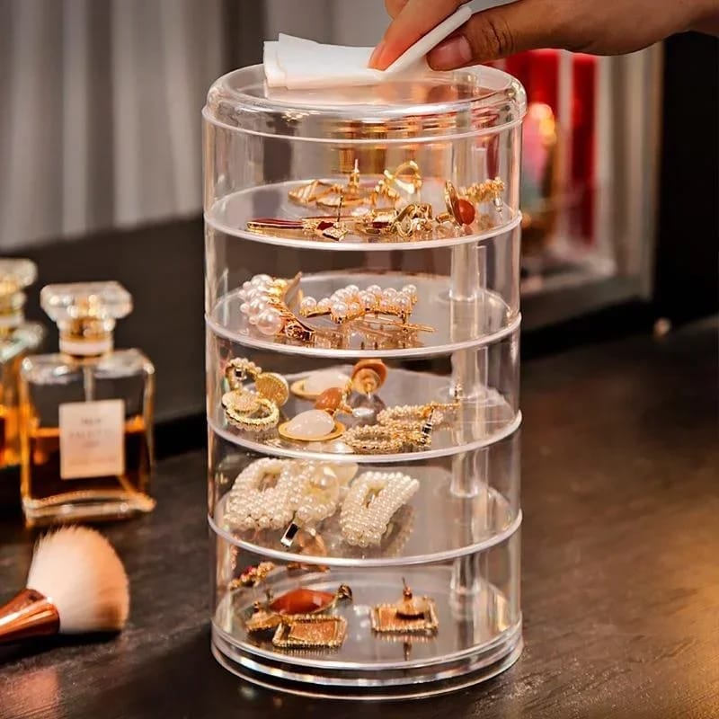 5 Layer Multifunction Rotatable Jewelry Storage Box Cylinder | - Elegant Households KE