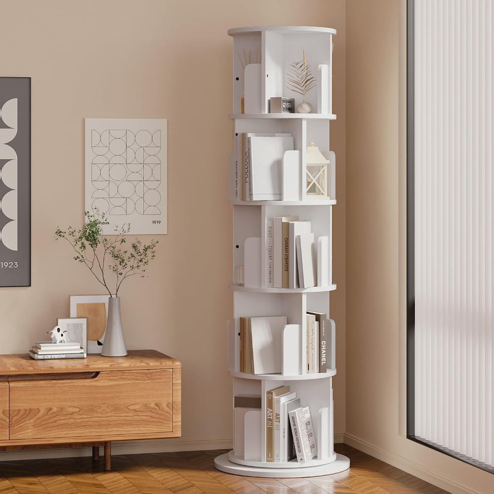 5 Tier 360° stackable bookshelf organizer with wheels | - Elegant Households KE