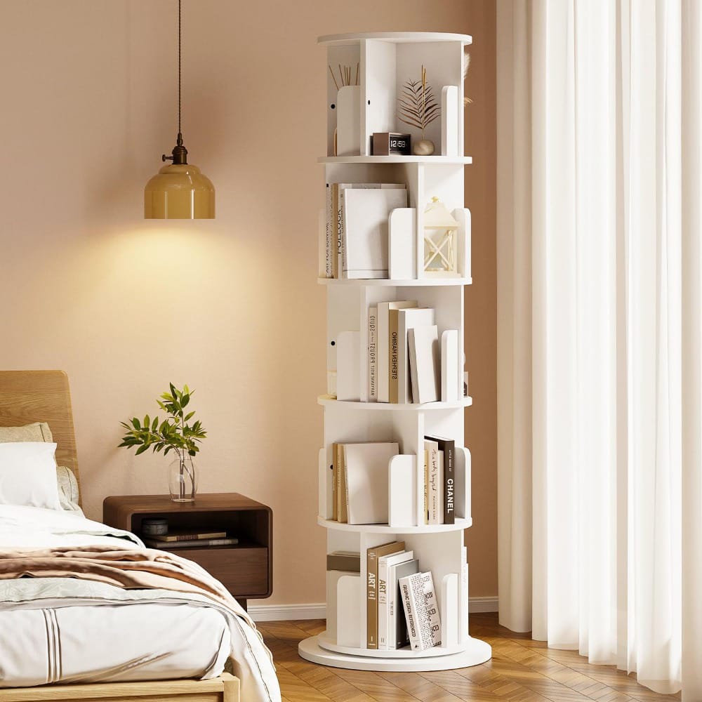 5 Tier 360° stackable bookshelf organizer with wheels | - Elegant Households KE
