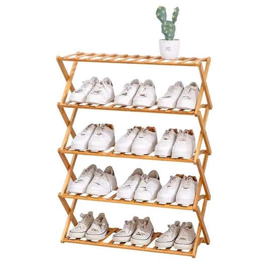 5 - Tier Foldable Bamboo Shoe Rack | - Elegant Households KE
