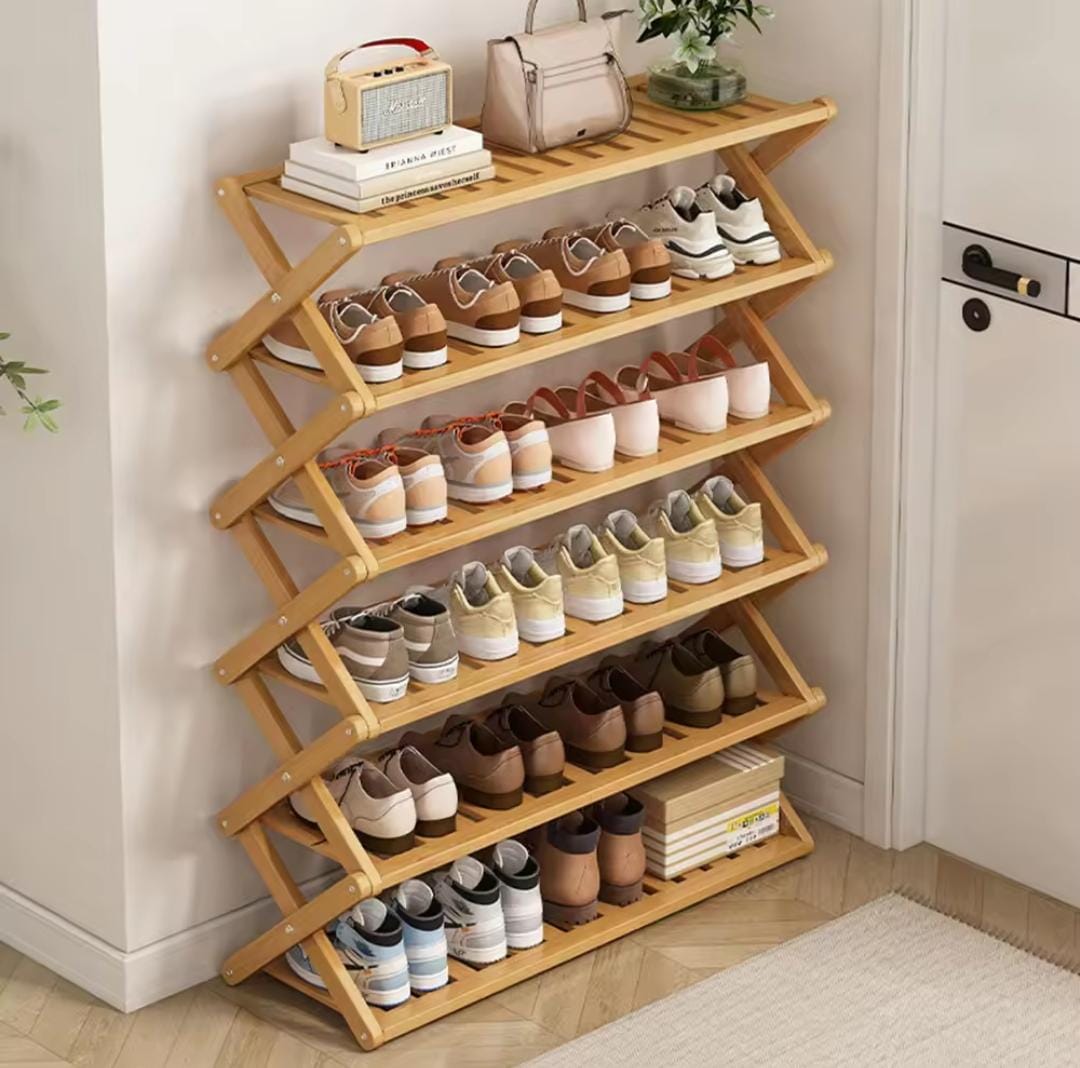 5 - Tier Foldable Bamboo Shoe Rack | - Elegant Households KE