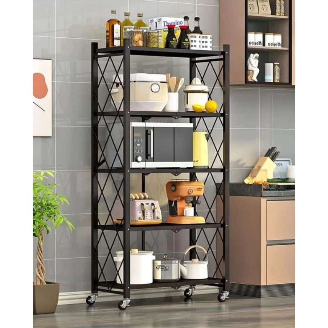 5-Tier Foldable Movable Metallic Storage Rack – Elegant Households KE