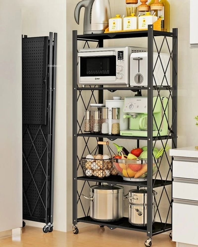 5 - Tier Foldable Movable Metallic Storage Rack | - Elegant Households KE