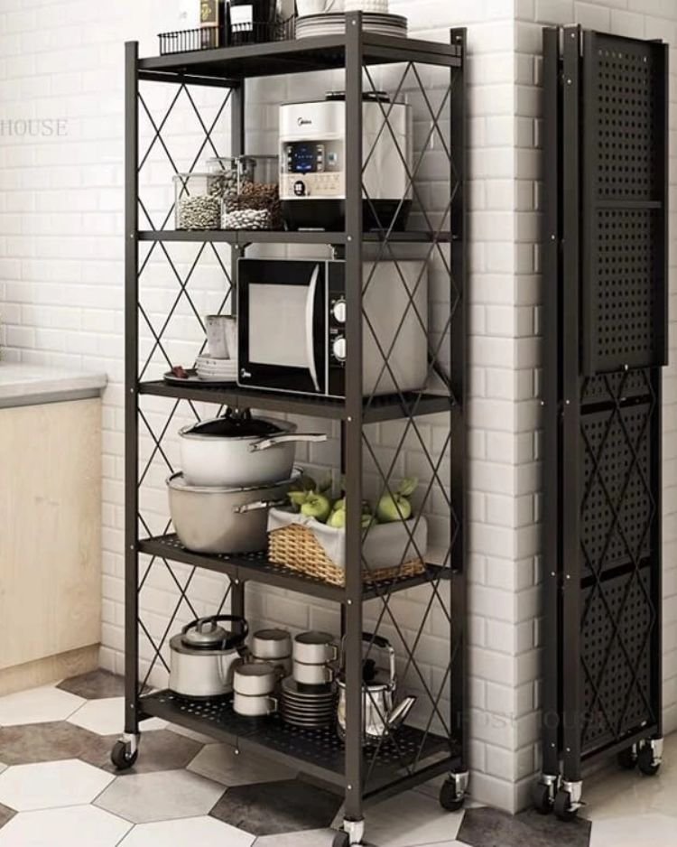 5 - Tier Foldable Movable Metallic Storage Rack | - Elegant Households KE