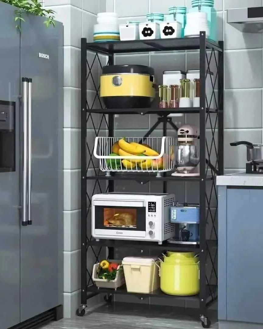 5 - Tier Foldable Movable Metallic Storage Rack | - Elegant Households KE