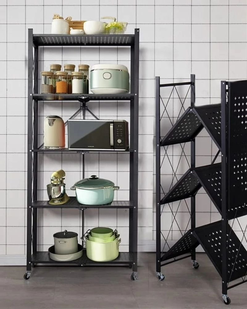 5 - Tier Foldable Movable Metallic Storage Rack | - Elegant Households KE