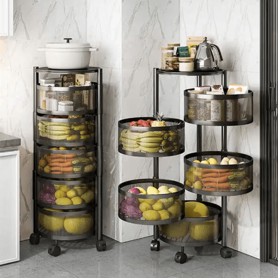 5 Tier Round Design Rotating Fruit Vegetable Rack | - Elegant Households KE