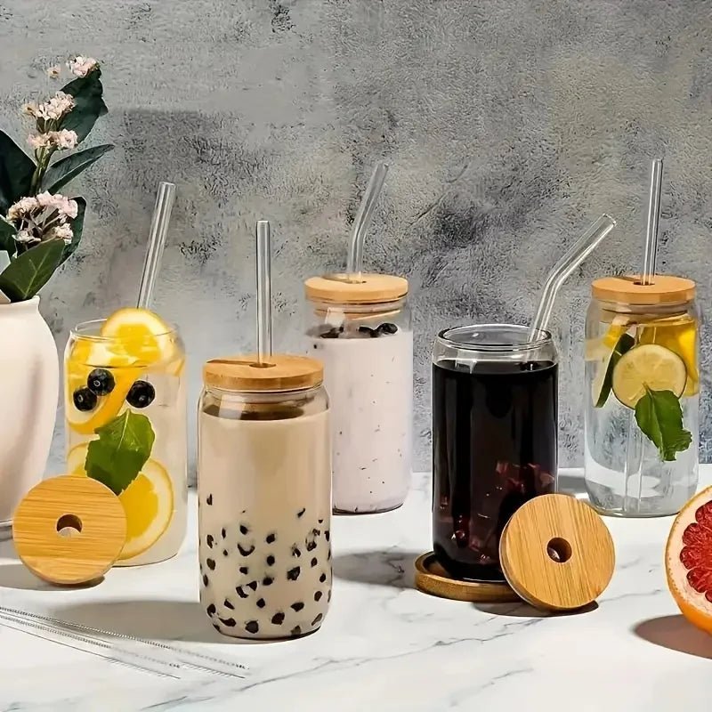500ml Glass Cup With Lid and Straw | - Elegant Households KE