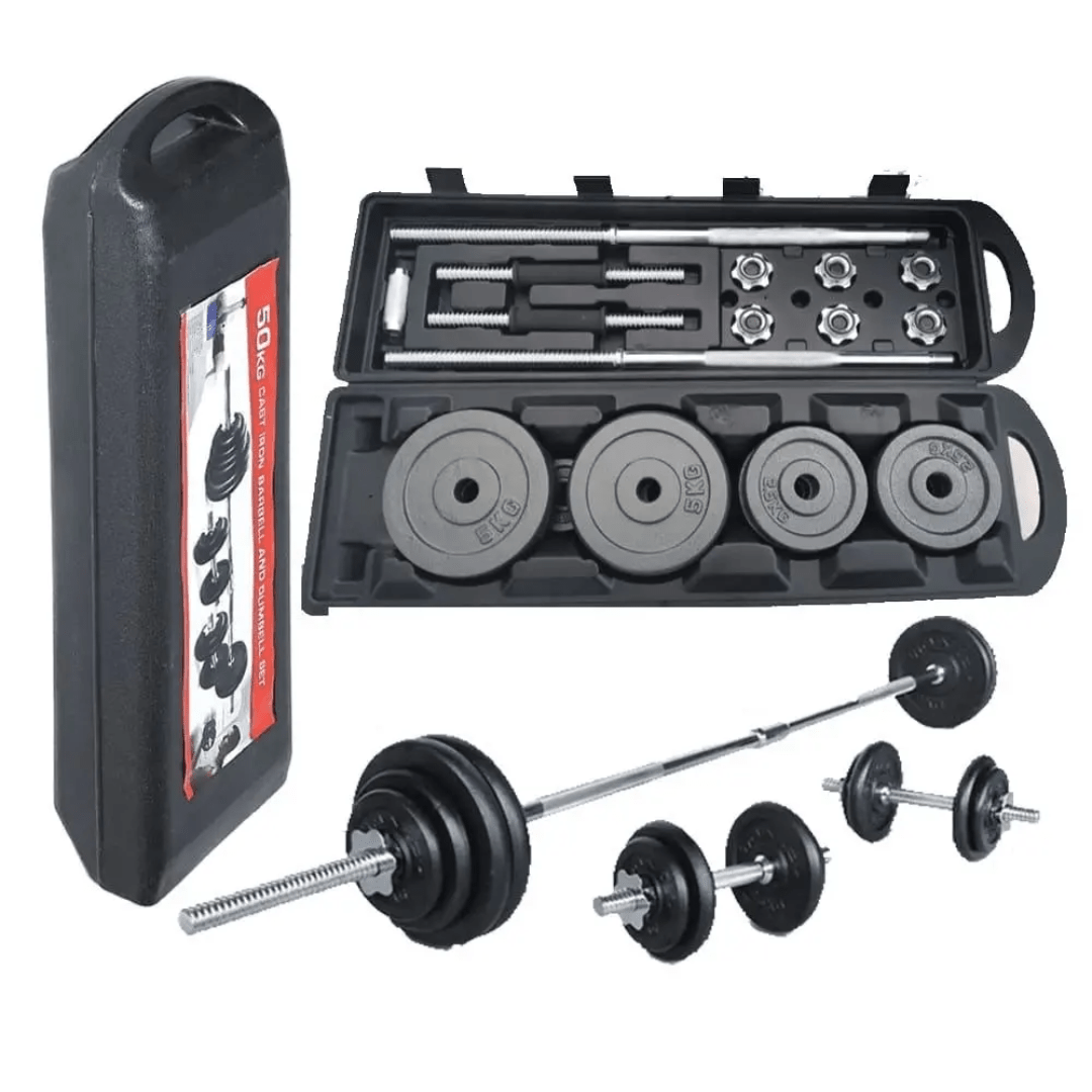 50KG York Barbell and Dumbbell Set – Cast Iron Weightlifting Kit | - Elegant Households KE