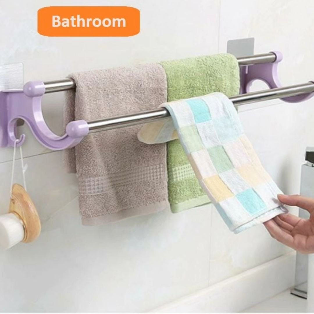 54cm Self Adhesive Double Pole Towel Holder | - Elegant Households KE