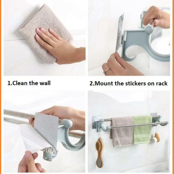54cm Self Adhesive Double Pole Towel Holder | - Elegant Households KE