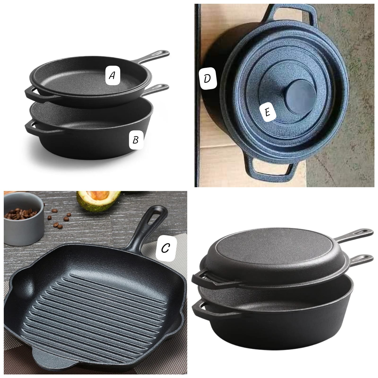 5pcs Heavy duty Cast Iron Combo Set | - Elegant Households KE