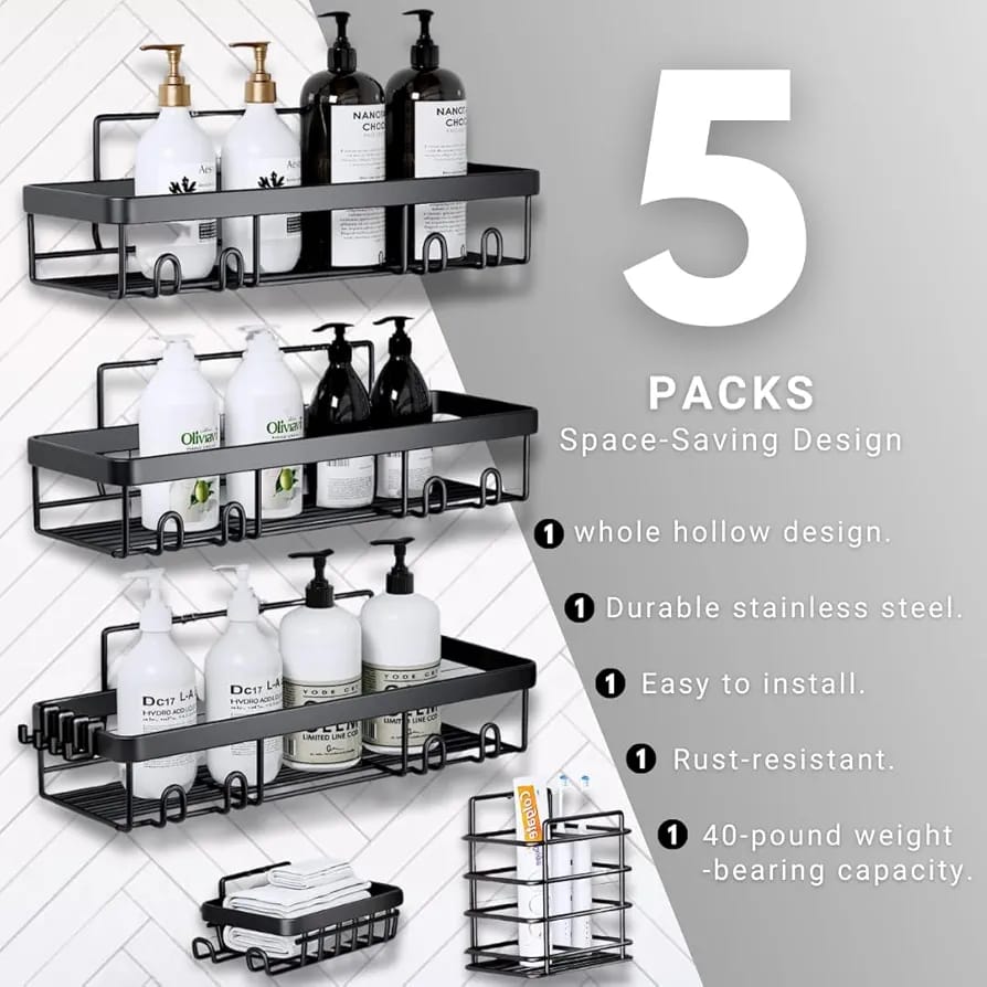 5pcs set Shower caddy shelf/Bathroom organizer  | - Elegant Households KE