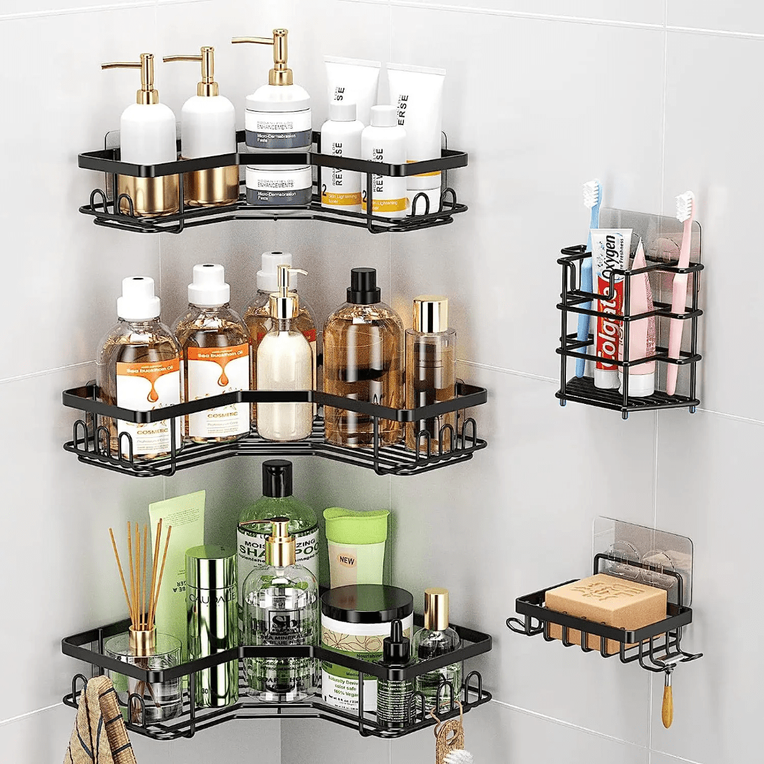 5pcs Shower Caddy Shelf Set – No Drill Bathroom Organizer | - Elegant Households KE