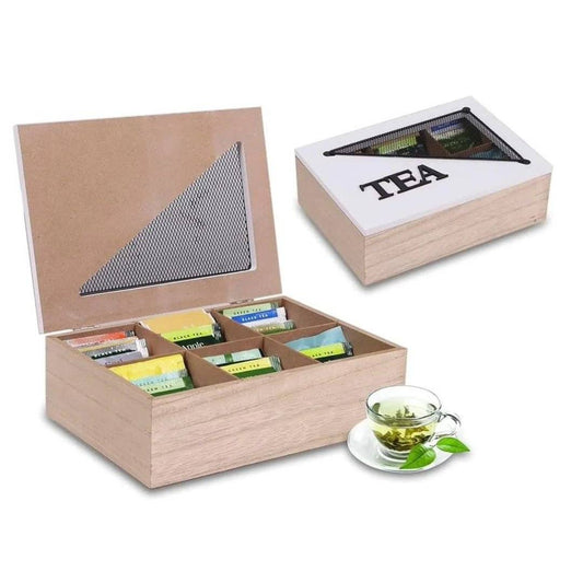 6 Compartments Wooden Teabag Organizer