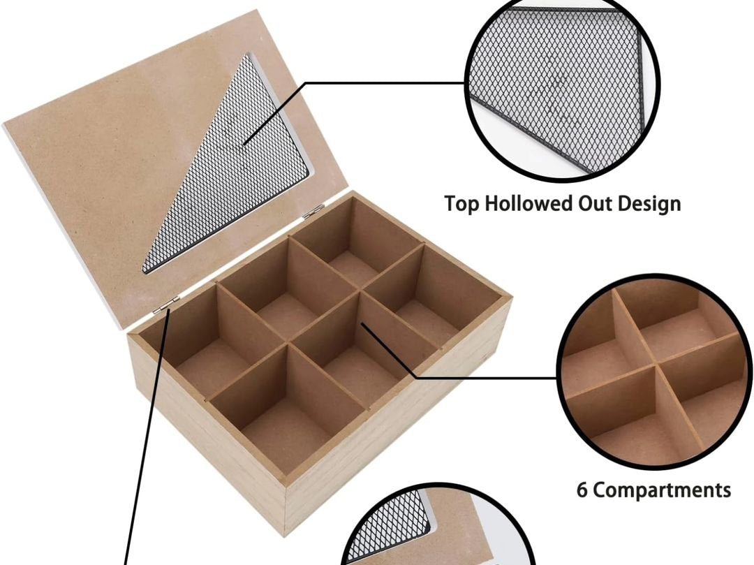 6 Compartments Wooden Teabag Organizer | - Elegant Households KE